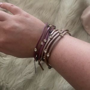 Set of two leather wrap bracelets with rose gold hardware/embellishments
